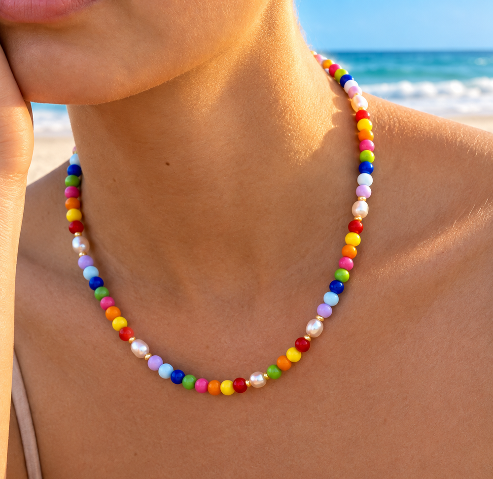 Rainbow Sorbet Pop Beaded Pearl Necklace