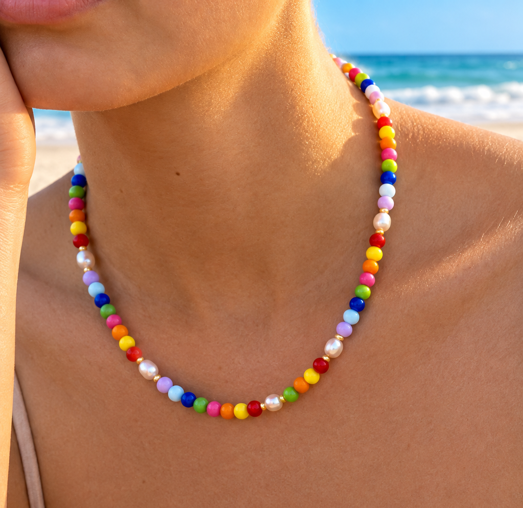 Rainbow Sorbet Pop Beaded Pearl Necklace