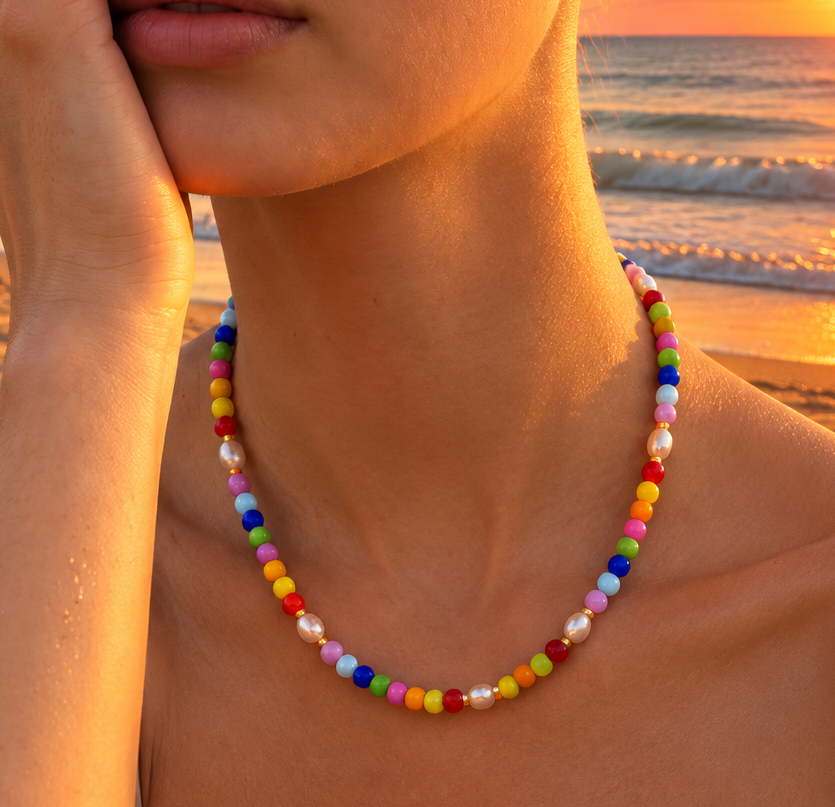 Rainbow Sorbet Pop Beaded Pearl Necklace