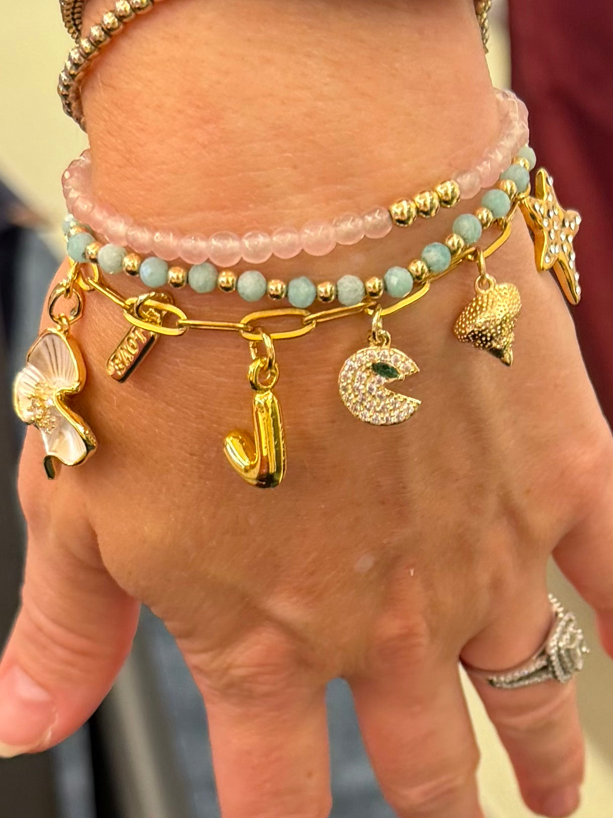 Custom gold charm bracelet with mixed personalized charms