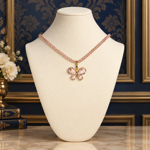 Pink butterfly necklace with gold-plated findings
