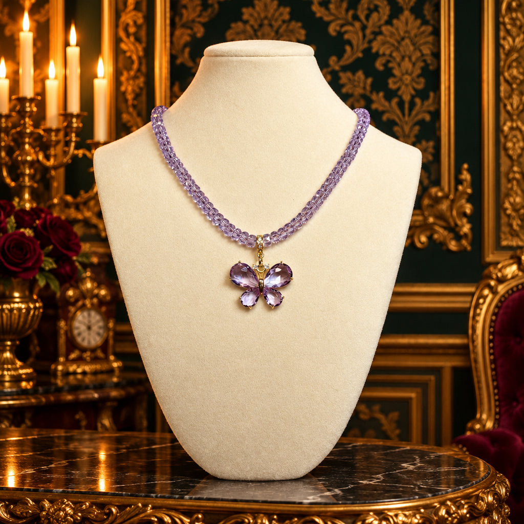Lavender crystal butterfly necklace detail