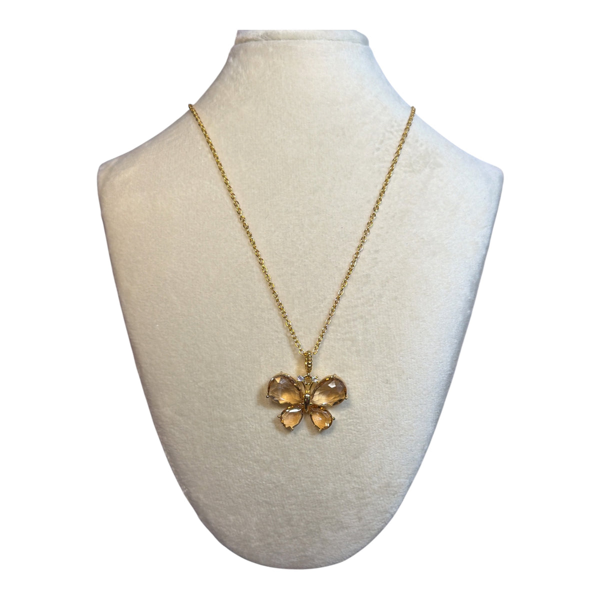 Faceted crystal butterfly pendant necklace available in five colors